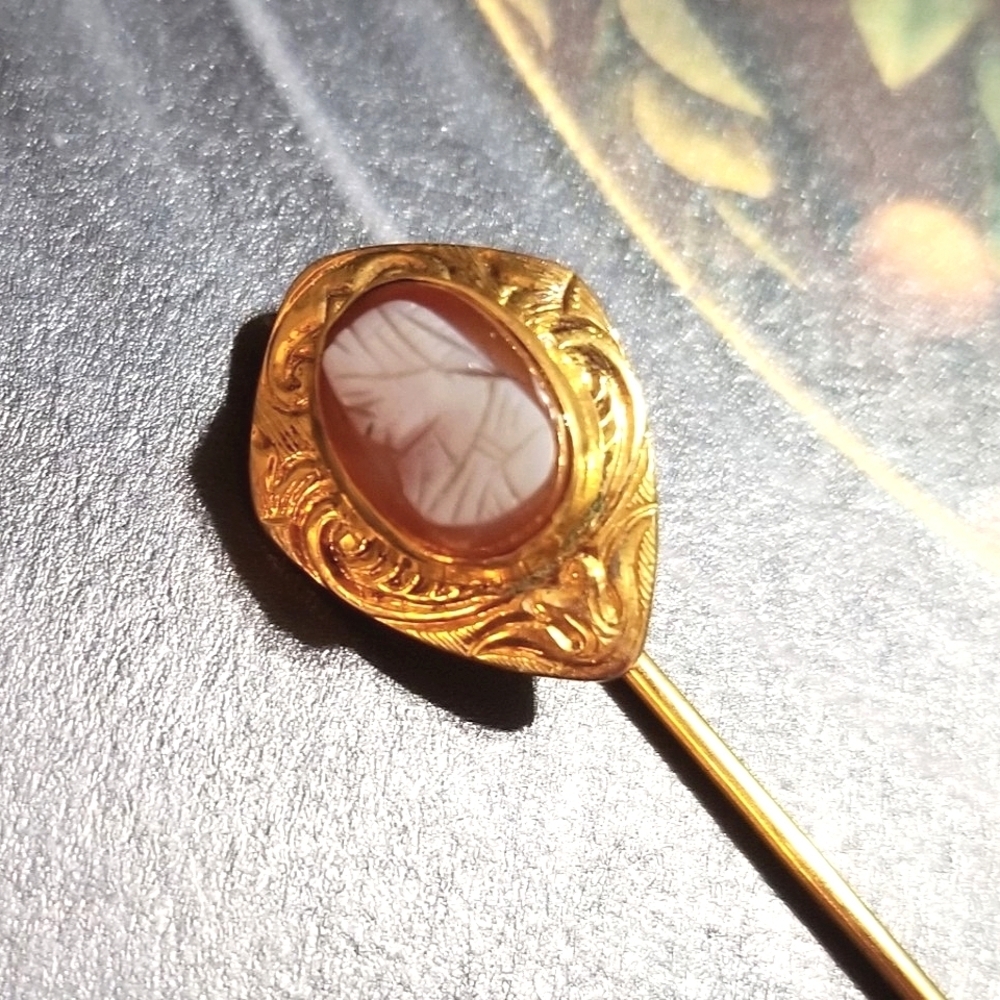Antique Hard Stone Cameo Stick Pin PSCO